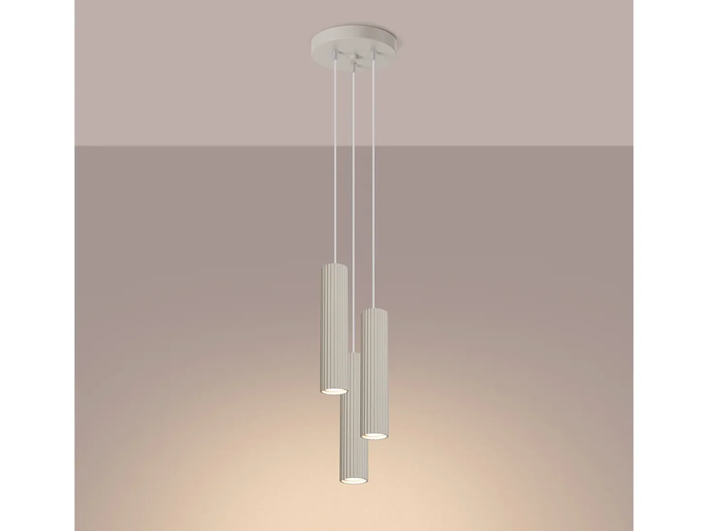 Lámpara Colgante Karbon Minimalista De Aluminio - 3 Fuentes Luminosas - L.19,5 X A.108 Cm - Beige