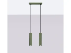 Lámpara Colgante Karbon Minimalista De Aluminio - 2 Fuentes Luminosas - L.30 X A.90 Cm - Verde Oliva