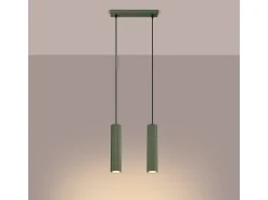 Lámpara Colgante Karbon Minimalista De Aluminio - 2 Fuentes Luminosas - L.30 X A.90 Cm - Verde Oliva