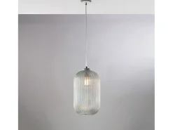 Lámpara colgante Krizia blanca con cable orientable y difusor de cristal transparente con relieve
