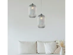 Lámpara colgante Krizia blanca con cable orientable y difusor de cristal transparente con relieve