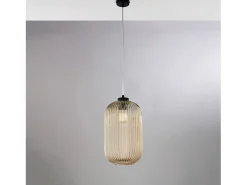 Lámpara colgante Krizia negra con cable orientable y difusor de cristal ámbar con relieve