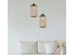 Lámpara colgante Krizia negra con cable orientable y difusor de cristal ámbar con relieve
