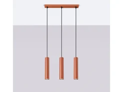 Lámpara Colgante Lagos Desván De Acero - 3 Fuentes Luminosas - L.45 X A.98 Cm - Ocre Rojo