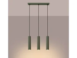 Lámpara Colgante Lagos Desván De Acero - 3 Fuentes Luminosas - L.45 X A.98 Cm - Verde Oliva