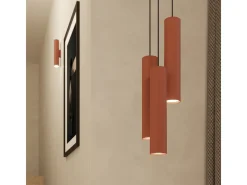 Lámpara Colgante Lagos Desván De Acero - 1 Fuentes Luminosas - L.8 X A.118 Cm - Ocre Rojo