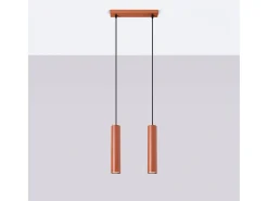 Lámpara Colgante Lagos Desván De Acero - 2 Fuentes Luminosas - L.30 X A.105 Cm - Ocre Rojo