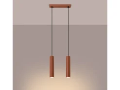 Lámpara Colgante Lagos Desván De Acero - 2 Fuentes Luminosas - L.30 X A.105 Cm - Ocre Rojo