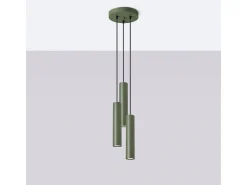 Lámpara Colgante Lagos Desván De Acero - 3 Fuentes Luminosas - L.19,5 X A.108 Cm - Verde Oliva