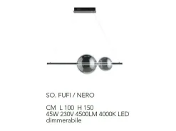 Lámpara colgante Led de metal y cristal soplado Fufi de Ondaluce 45w Regulable 4000k Negro