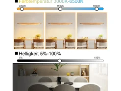 Lámpara colgante LED NETTLIFE de madera - Lámpara de mesa de comedor de diseño moderno de 90 cm, regulable con mando a distancia