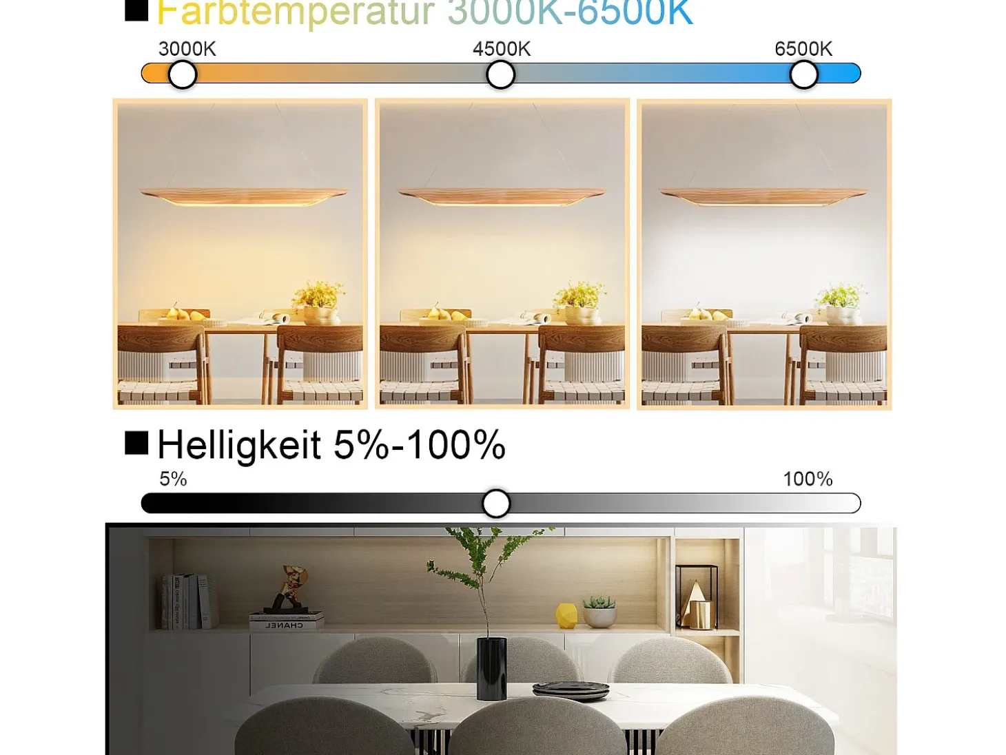 Lámpara colgante LED NETTLIFE de madera - Lámpara de mesa de comedor de diseño moderno de 90 cm, regulable con mando a distancia