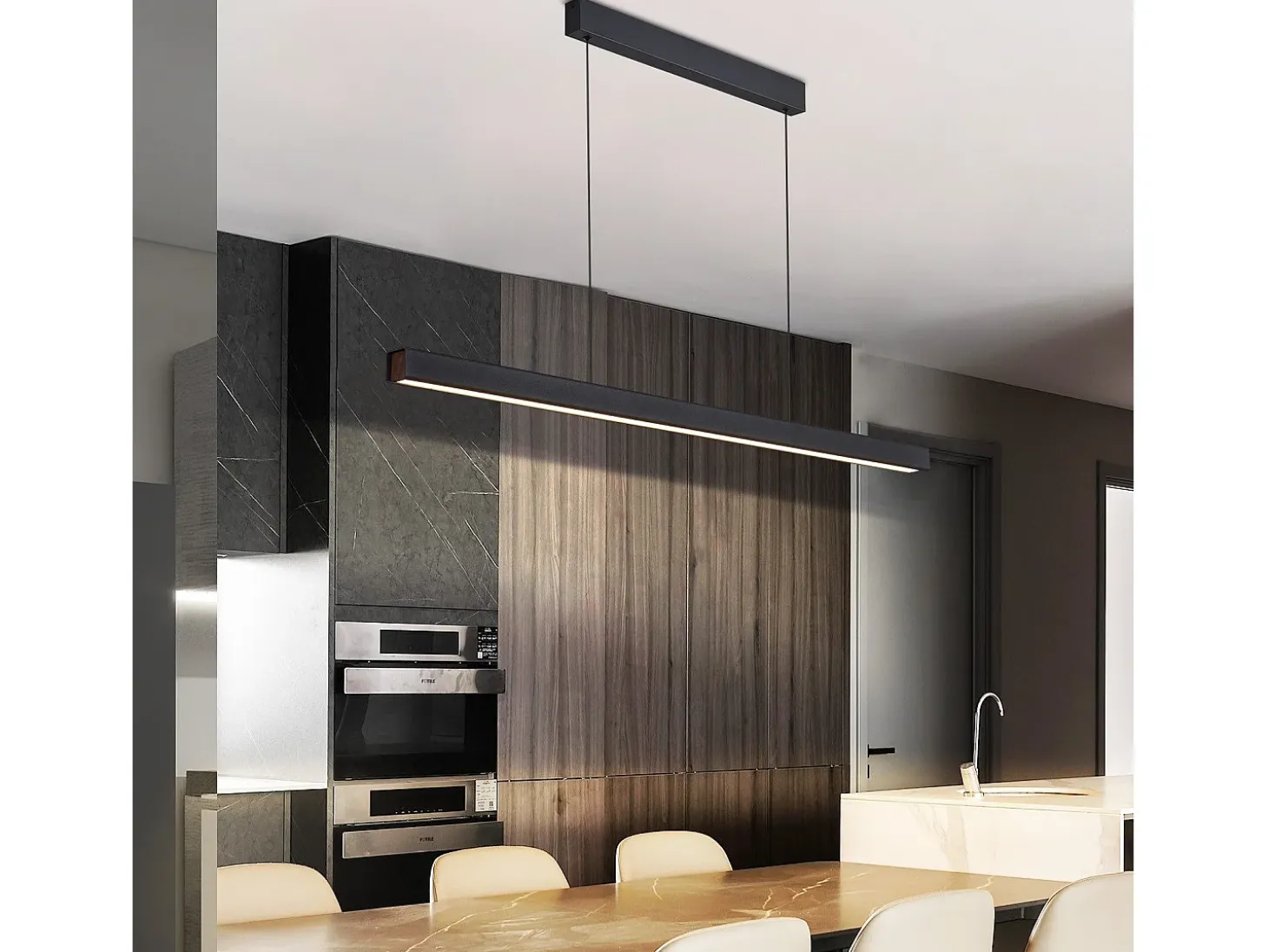 Lámpara colgante LED NETTLIFE para comedor, regulable, negra, moderna, 50 W, 148,5 cm