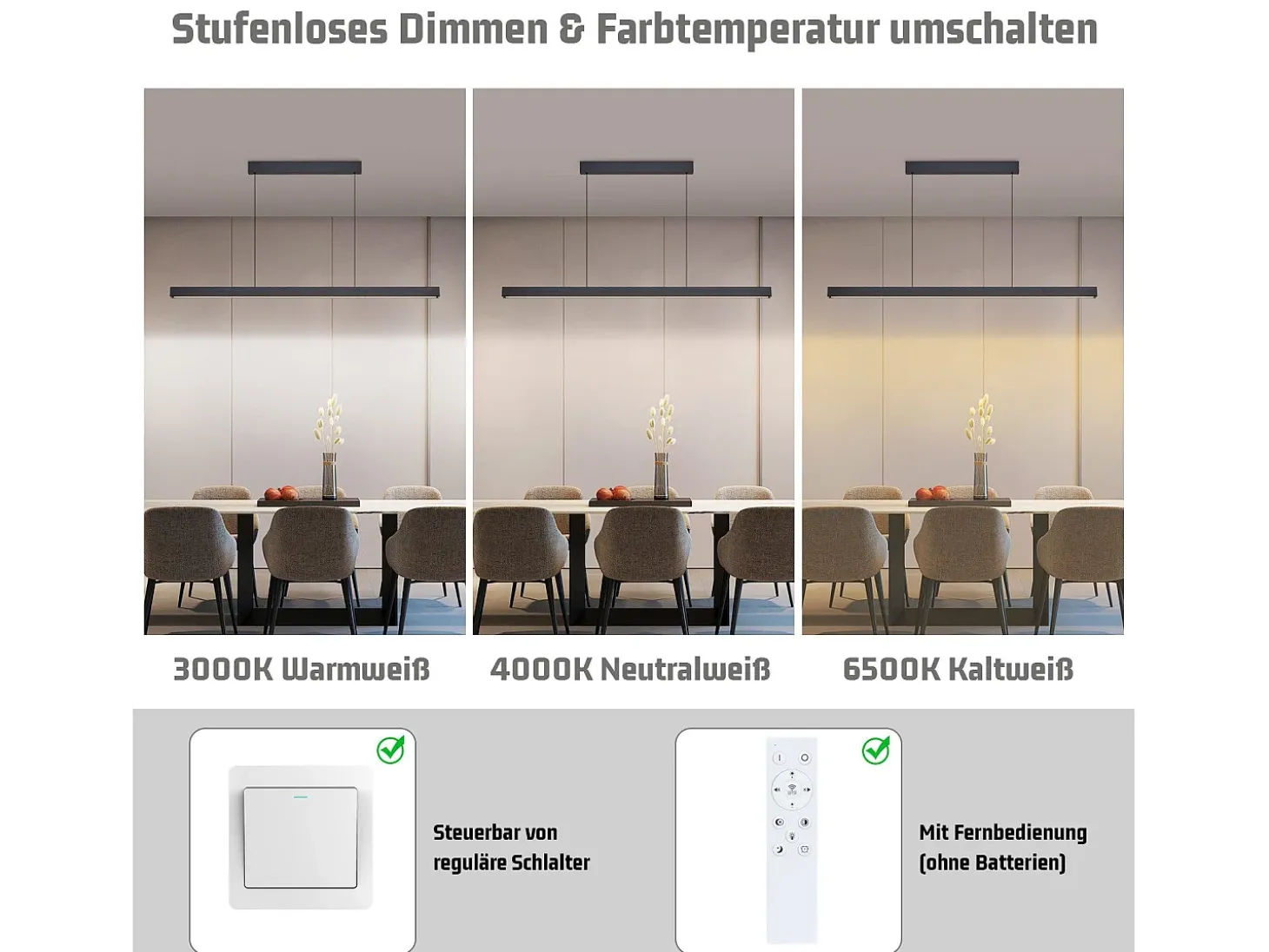 Lámpara colgante LED NETTLIFE para comedor, regulable, negra, moderna, 50 W, 148,5 cm