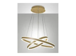 Lámpara colgante LED Palau 108W 3000K Regulable Ø60 y Ø40 cm Oro Mate - Dos Aros de Metal y Metacrilato