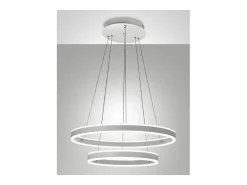 Lámpara colgante LED Palau 108W 3000K Regulable Ø60 y Ø40 cm Plata - Dos anillos de metal y metacrilato