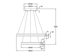 Lámpara colgante LED Palau 108W 3000K Regulable Ø60 y Ø40 cm Plata - Dos anillos de metal y metacrilato