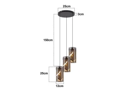 Lámpara colgante LED vintage Nettlife de 3 luces, redonda, de cristal gris ahumado, 23 W, 3000 K, retro, ajustable, para mesa de comedor.