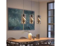 Lámpara colgante LED vintage Nettlife de 3 luces, cristal gris ahumado, 23 W, 3000 K, retro, ajustable, para mesa de comedor.