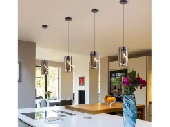 Lámpara colgante LED vintage Nettlife para mesa de comedor - 1 luz, 8 W, cristal, estilo retro, gris humo, luz blanca cálida 3000 K