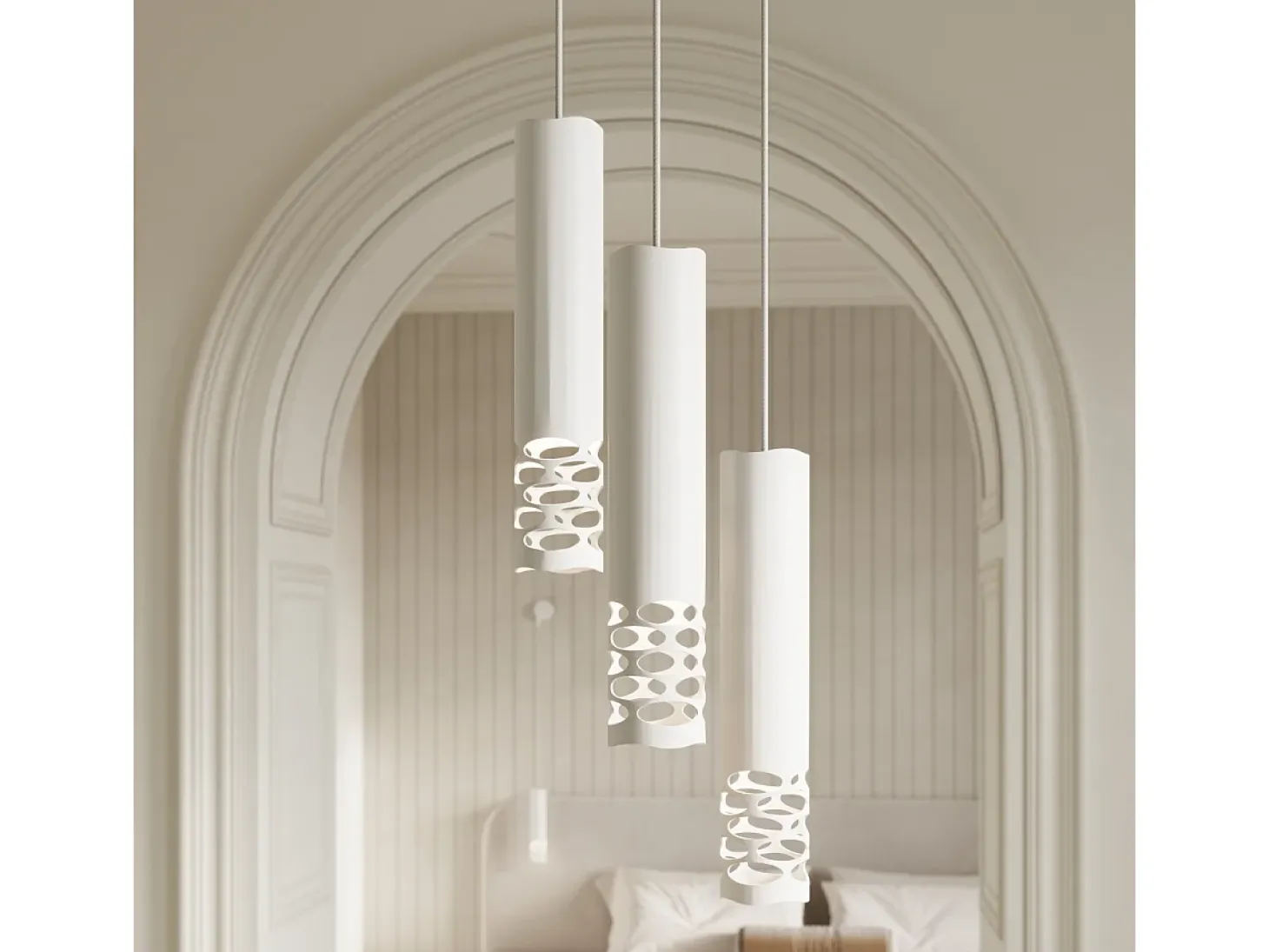 Lámpara Colgante Liro Moderno De Acero - 3 Fuentes Luminosas - L.40 X A.125 Cm - Blanco