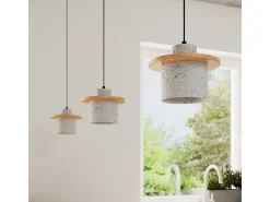 Lámpara Colgante Mab Moderno De Hormigón/Madera - 1 Fuentes Luminosas - L.22 X A.125 Cm - Gris/Madera Natural