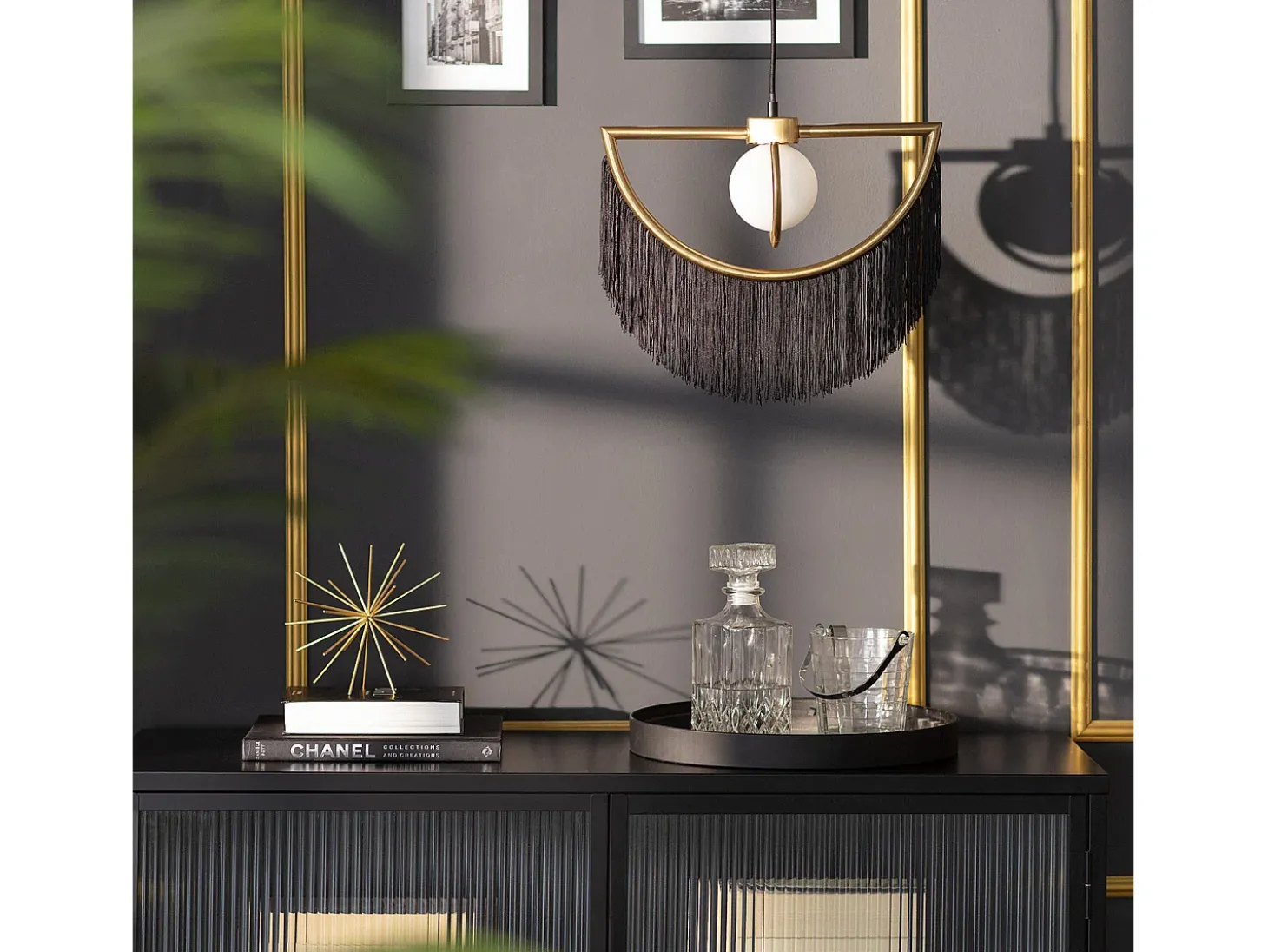 Lámpara Colgante Metal con Flecos Dalila Negro