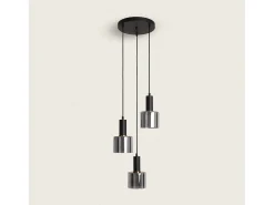 Lámpara Colgante Metal y Cristal Danae 3 Focos Gris Humo