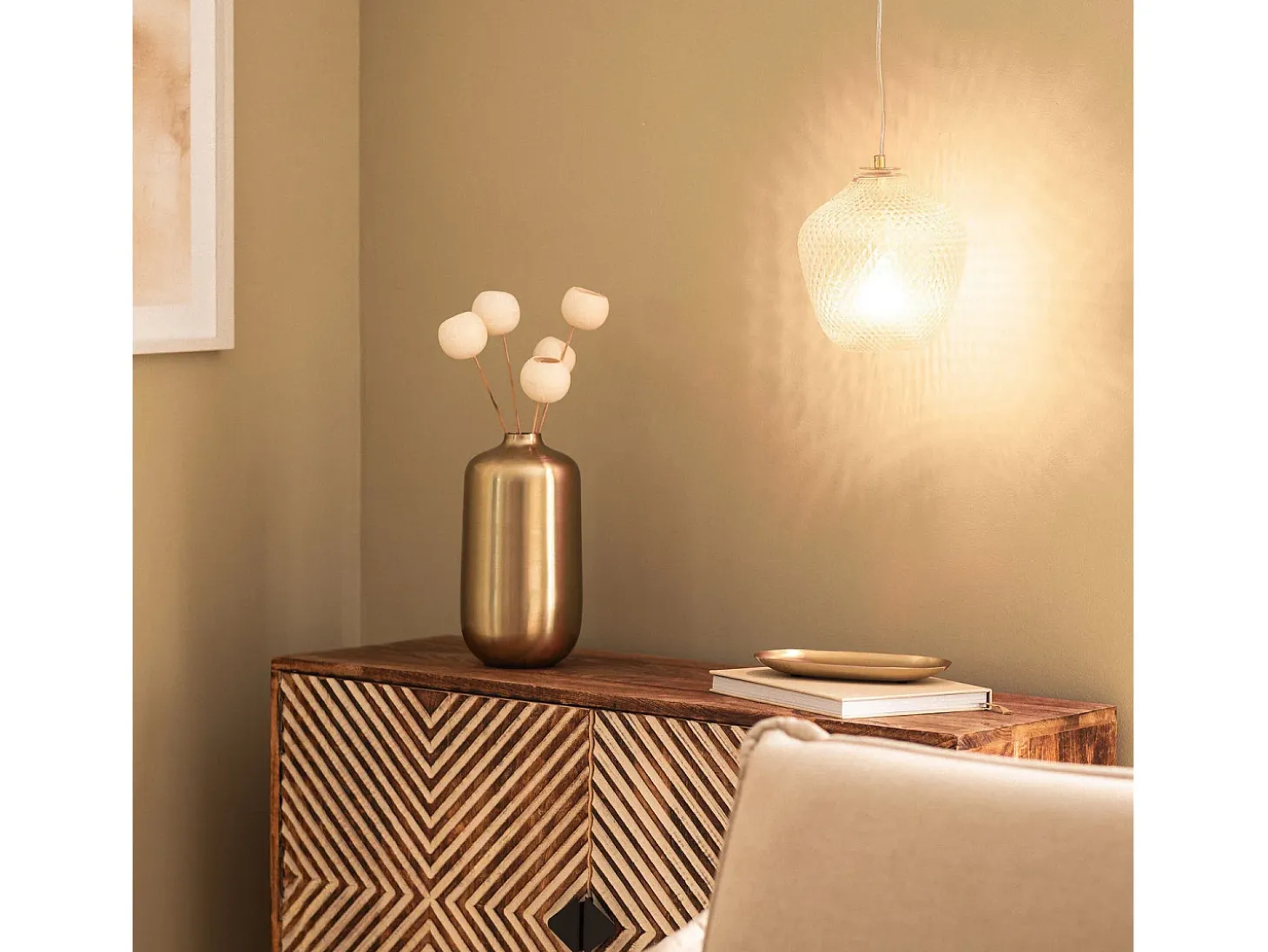 Lámpara Colgante Metal y Cristal Stiklu Dorado