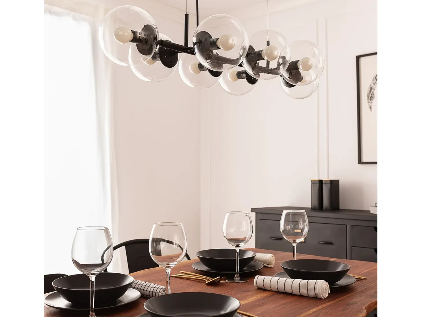 Lámpara Colgante Metal y Cristal Wassily 8 Focos Negro