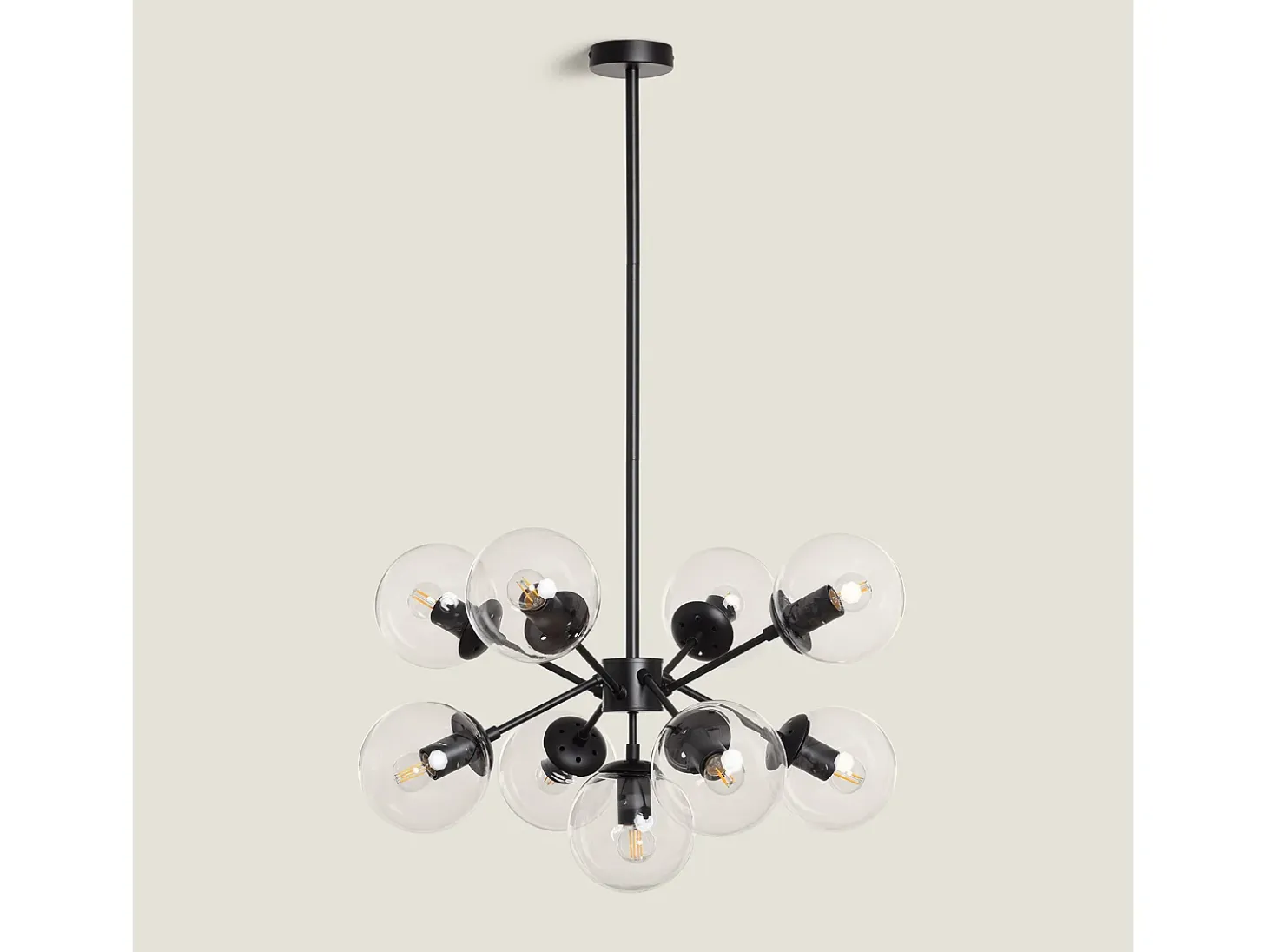Lámpara Colgante Metal y Cristal Wassily 9 Focos Negro