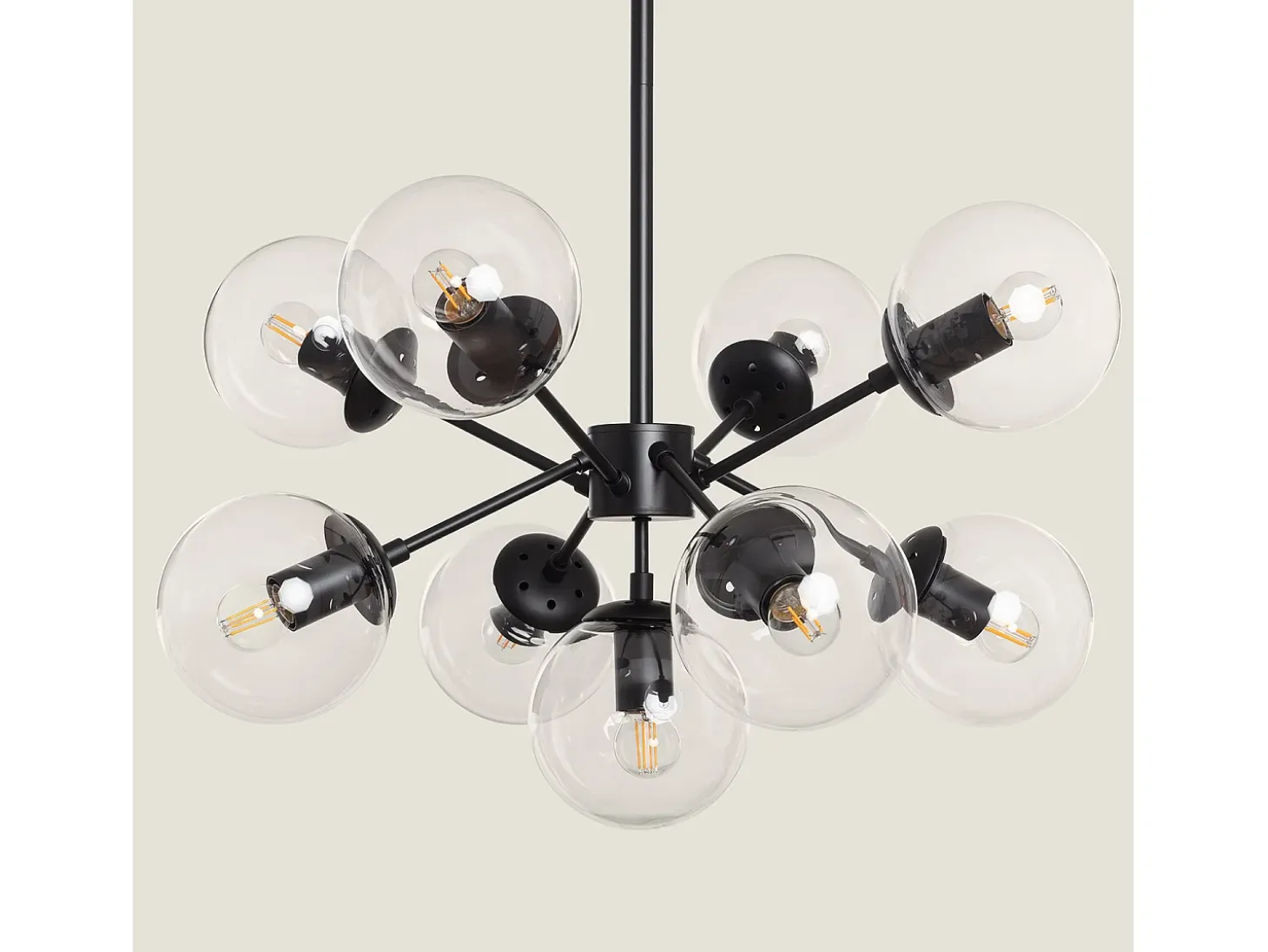 Lámpara Colgante Metal y Cristal Wassily 9 Focos Negro
