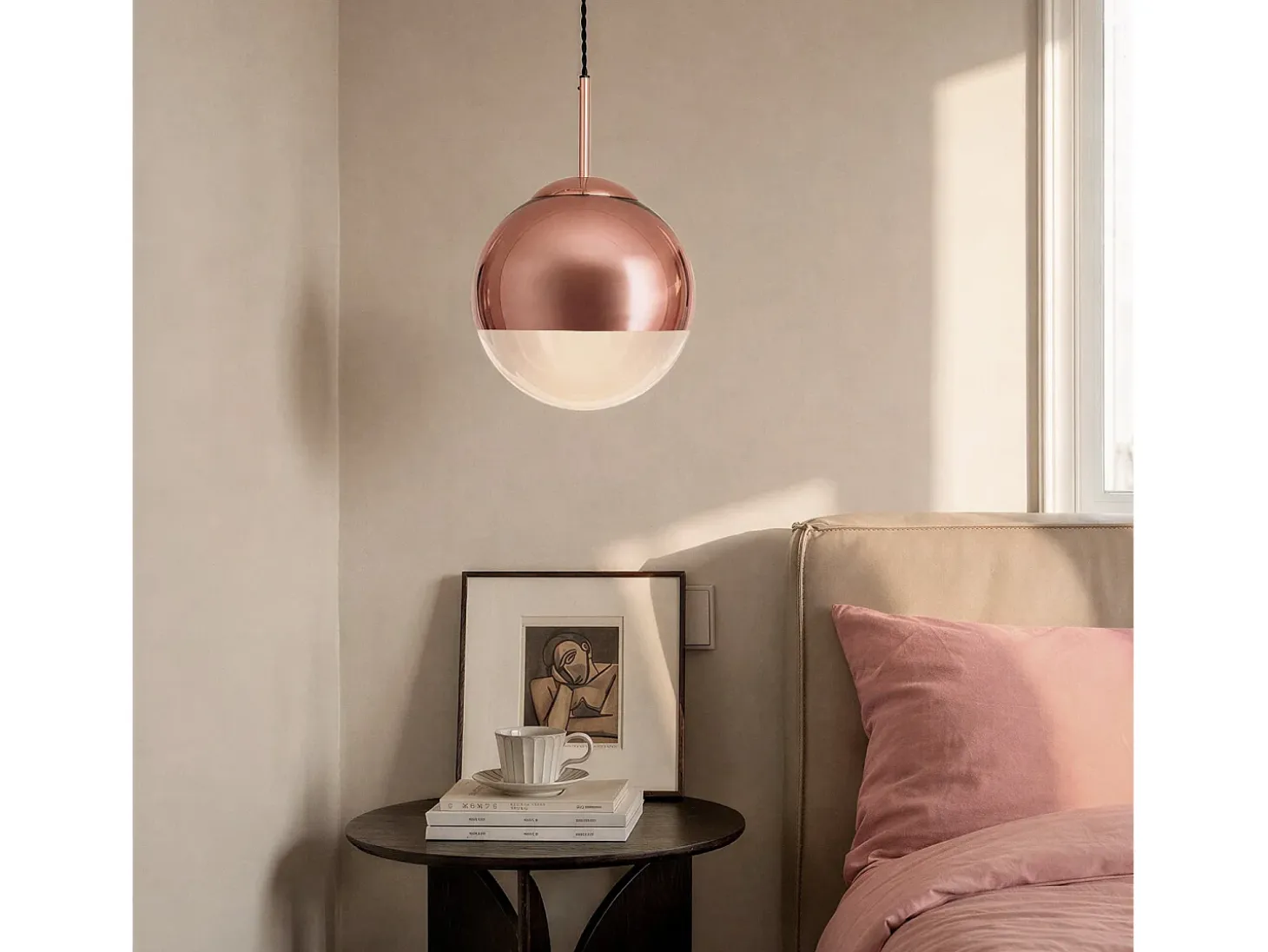 Lámpara Colgante Metal y Cristal Yelitza Oro Rosa
