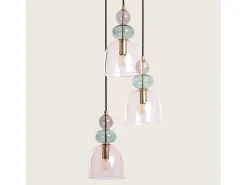 Lámpara Colgante Metal y Cristal Tri Baudelaire Rosa