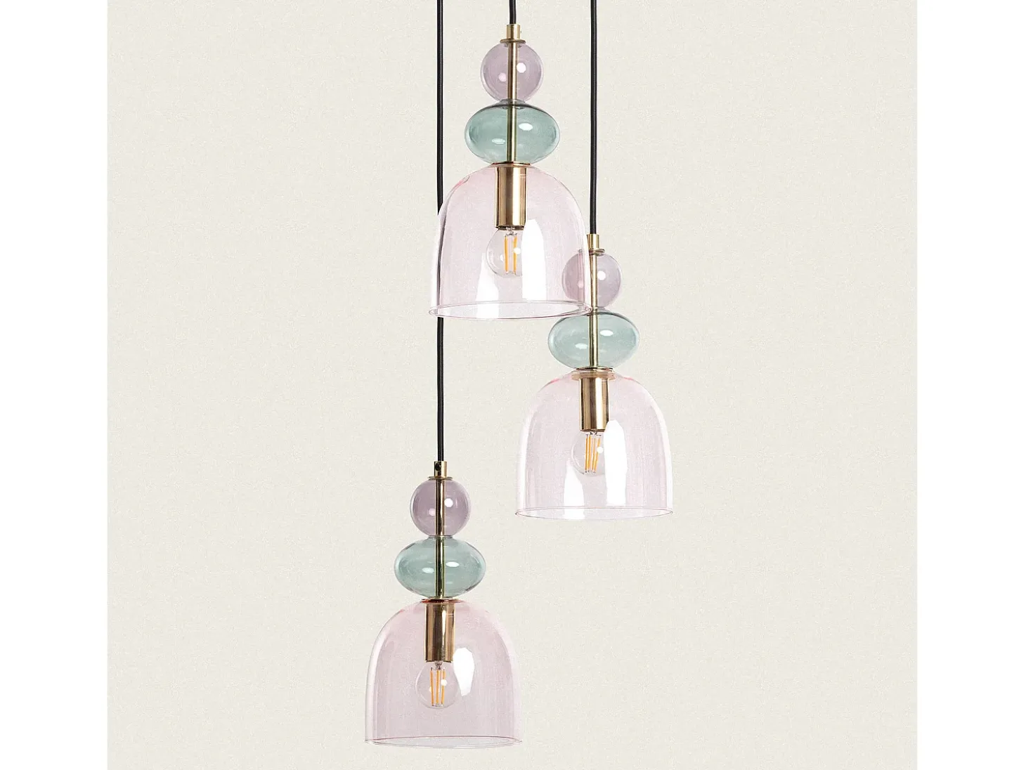 Lámpara Colgante Metal y Cristal Tri Baudelaire Rosa