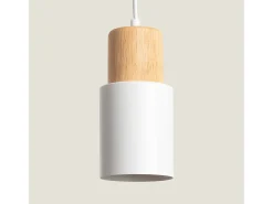 Lámpara Colgante Metal y Madera Kidonge Blanco