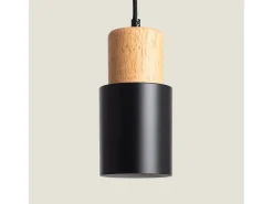 Lámpara Colgante Metal y Madera Kidonge Negro