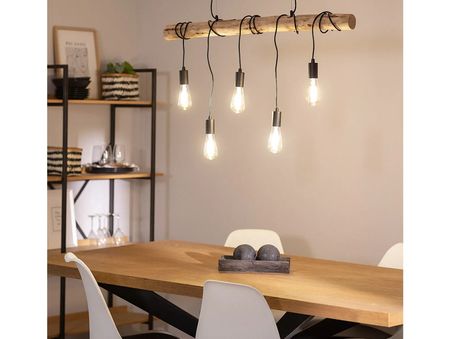 Lámpara Colgante Metal y Madera Yagis Negro