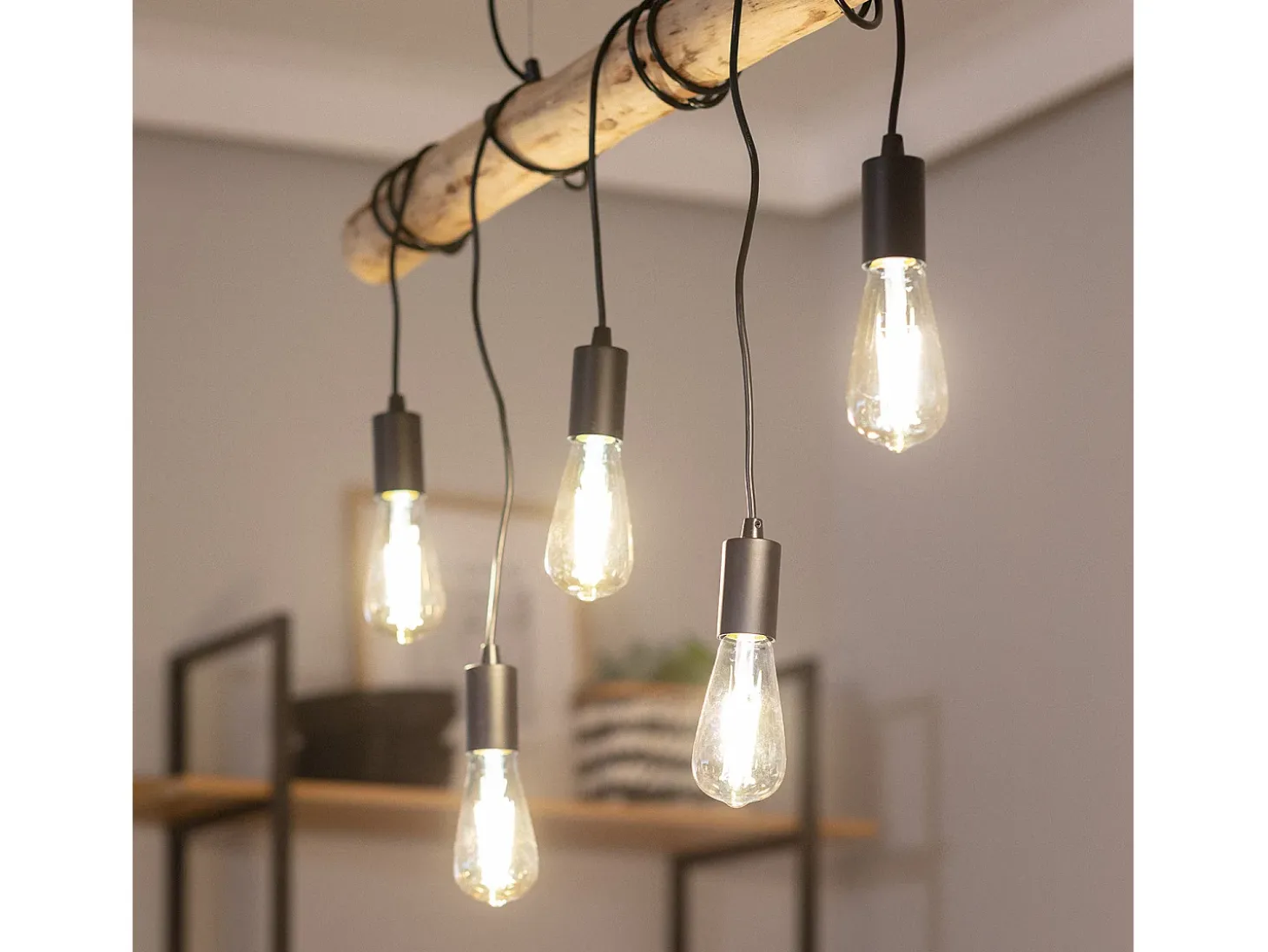 Lámpara Colgante Metal y Madera Yagis Negro