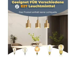 Lámpara colgante NETTLIFE para mesa de comedor, estilo vintage, 3 luces, dorada, diseño moderno, de metal, E27