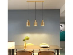 Lámpara colgante NETTLIFE para mesa de comedor, estilo vintage, 3 luces, dorada, diseño moderno, de metal, E27