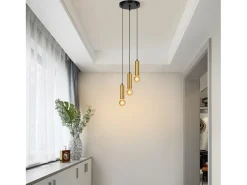 Lámpara colgante NETTLIFE de 3 bombillas dorada, lámpara colgante E27 industrial para comedor, mesa de comedor de metal