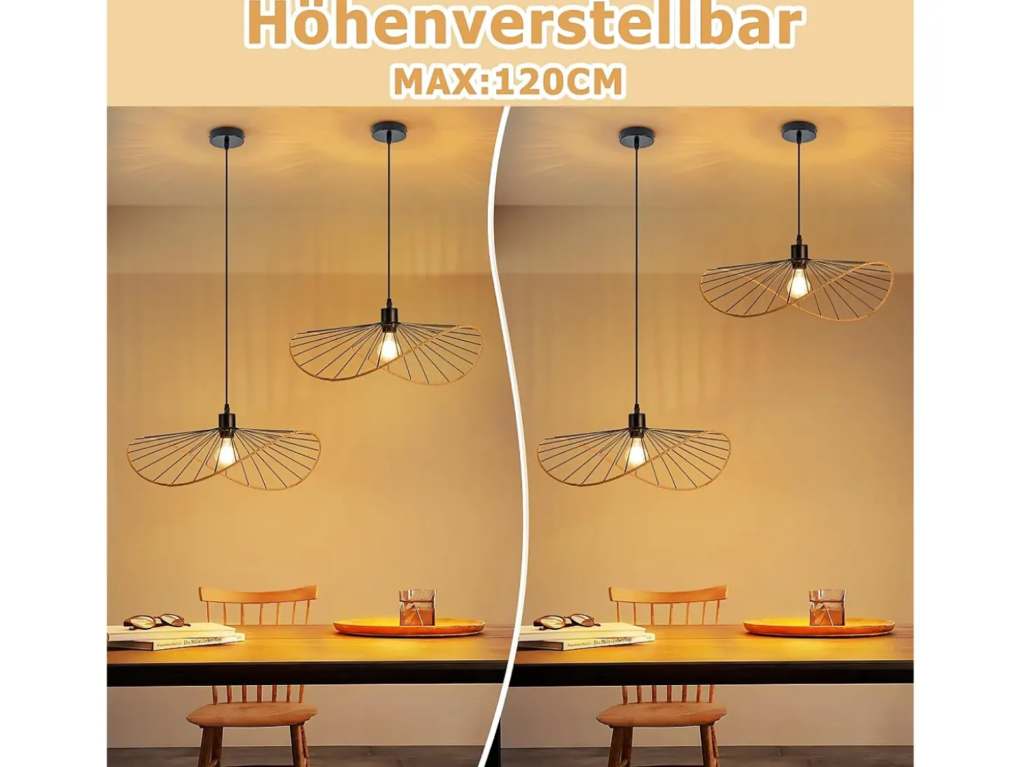 Lámpara colgante Nettlife Boho negra de 50 cm de diámetro - Lámpara de araña vintage de metal E27 - Lámpara para salón, cocina y comedor (bombilla no incluida)