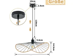 Lámpara colgante Nettlife Boho negra de 50 cm de diámetro - Lámpara de araña vintage de metal E27 - Lámpara para salón, cocina y comedor (bombilla no incluida)