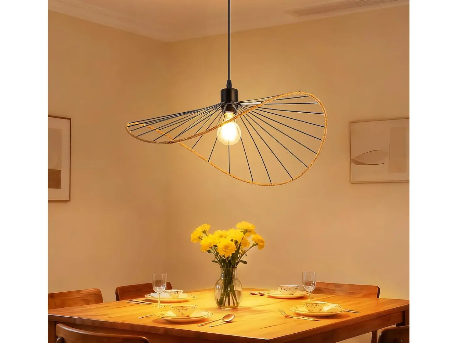 Lámpara colgante Nettlife Boho negra de 50 cm de diámetro - Lámpara de araña vintage de metal E27 - Lámpara para salón, cocina y comedor (bombilla no incluida)