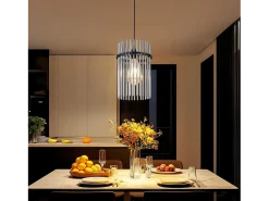 Lámpara colgante Nettlife negra, lámpara colgante de cristal con casquillo E27, 1 llama, Ø 16 cm, para mesa de comedor, cocina (sin bombilla).