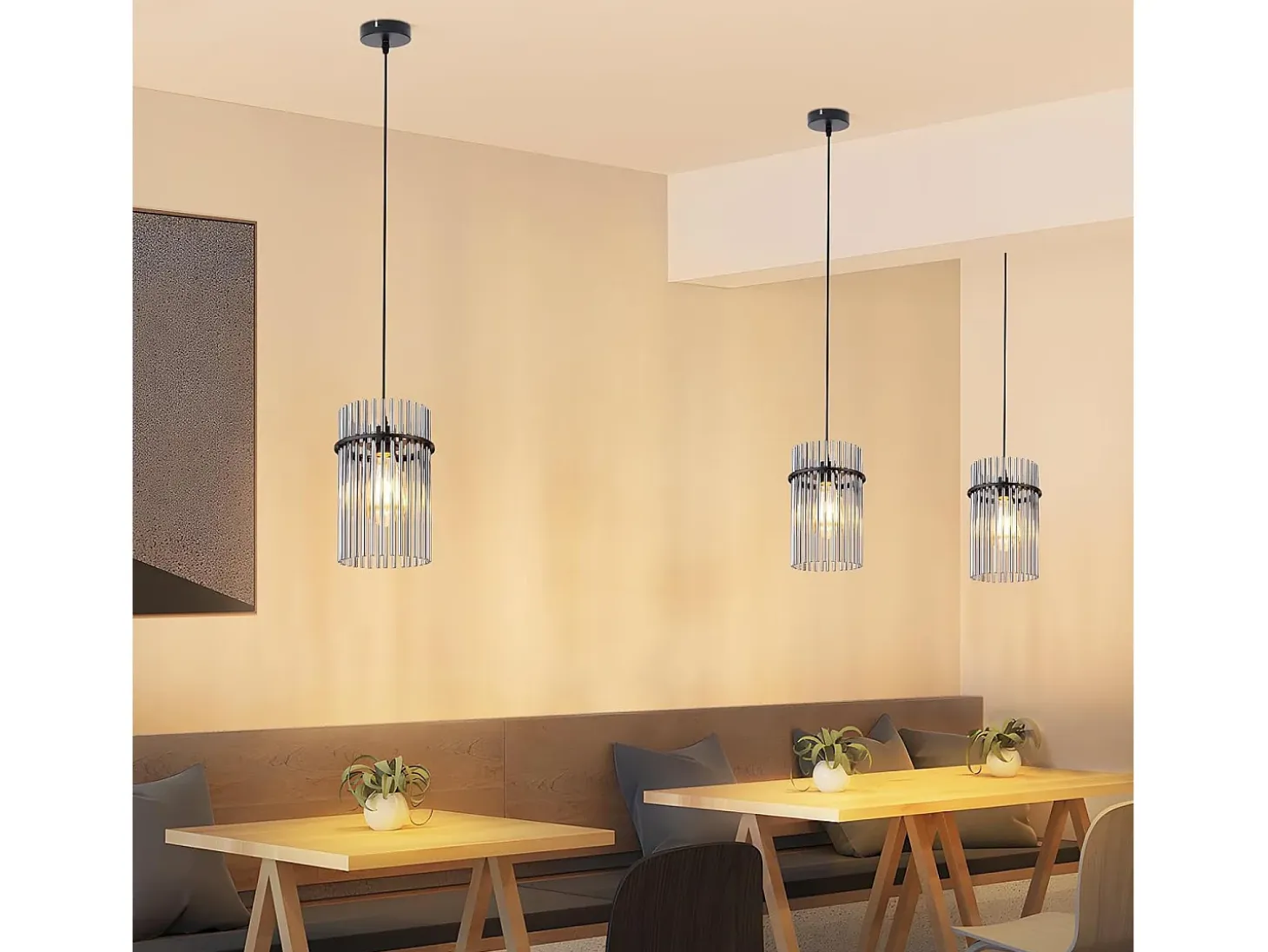 Lámpara colgante Nettlife negra, lámpara colgante de cristal con casquillo E27, 1 llama, Ø 16 cm, para mesa de comedor, cocina (sin bombilla).