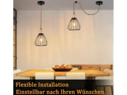 Lámpara colgante NETTLIFE para mesa de comedor, de metal negro, 1 llama, estilo retro industrial, madera, cuerda de cáñamo, E27