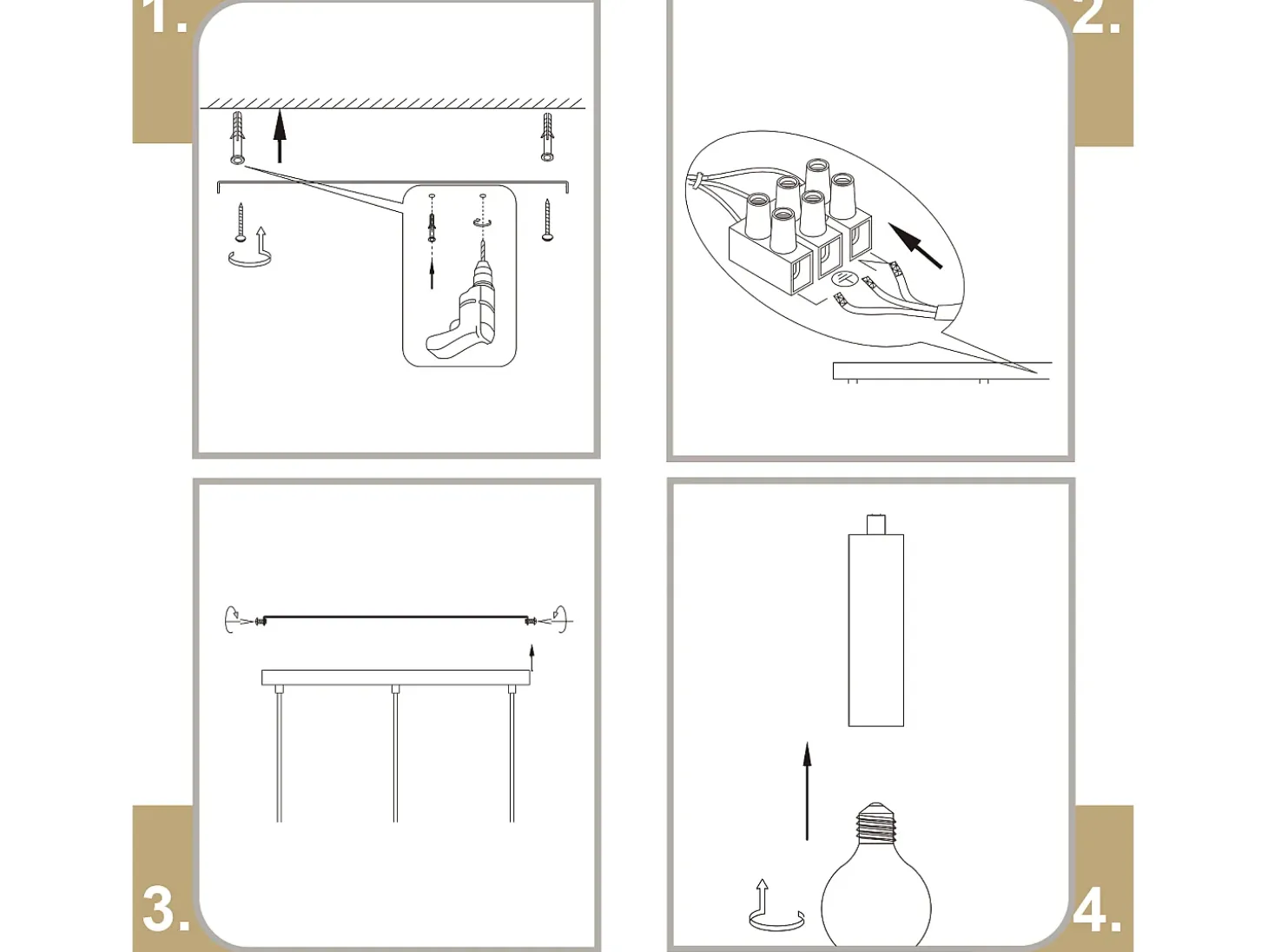 Lámpara colgante NETTLIFE dorada de 3 bombillas - Lámpara colgante para mesa de comedor E27 Lámpara colgante industrial de metal