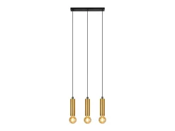 Lámpara colgante NETTLIFE dorada de 3 bombillas - Lámpara colgante para mesa de comedor E27 Lámpara colgante industrial de metal